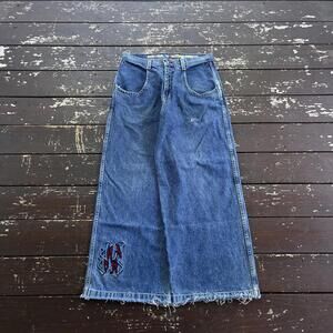 (34x30) Vintage 90s JNCO Jeans Rollin' Wide Leg Embroidered Skate Rave Baggy
